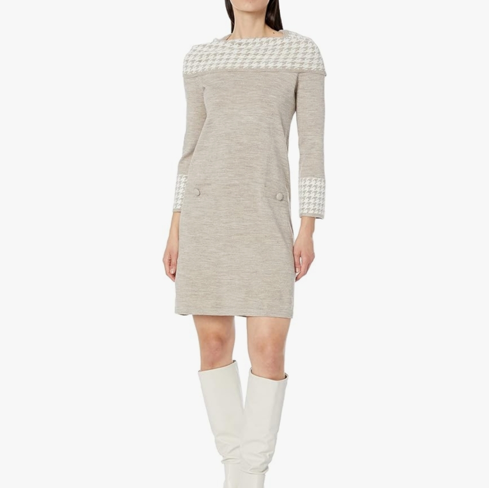 Jessica Howard Women's Plus Houndstooth Print Sweater Shift Mini Dress